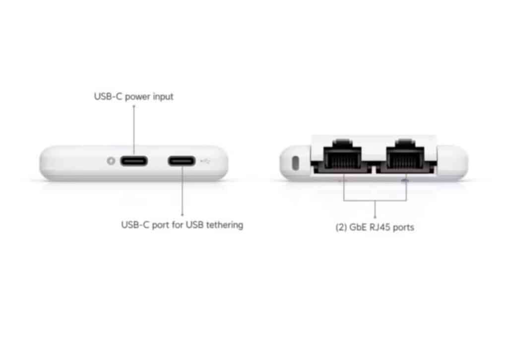 Ports USB-C et RJ45 sur un appareil.