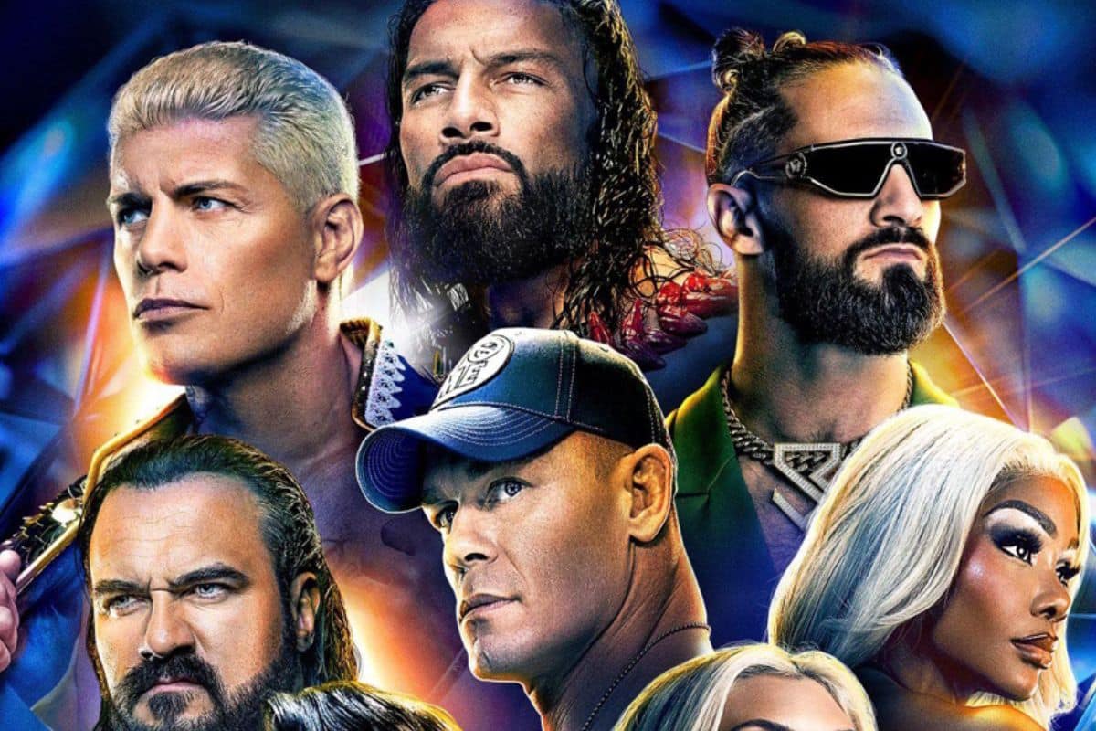 Portraits de plusieurs catcheurs et catcheuses.