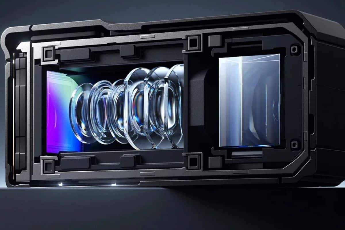 Lentilles d'un appareil photo avec structure interne visible.