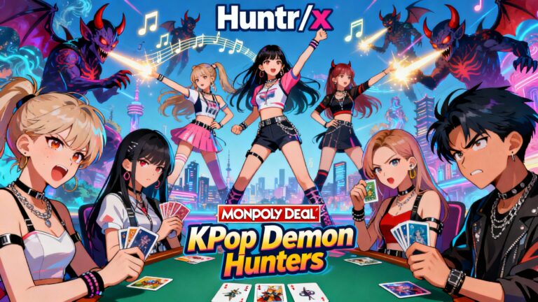 Personnages animés jouant aux cartes avec des démons.