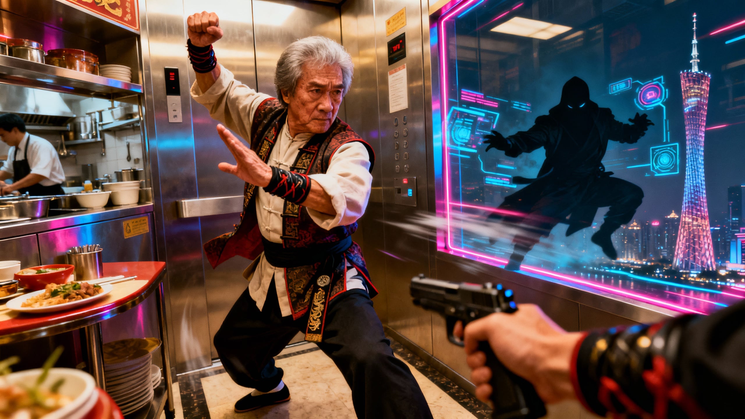 Combat dramatique dans une cuisine moderne