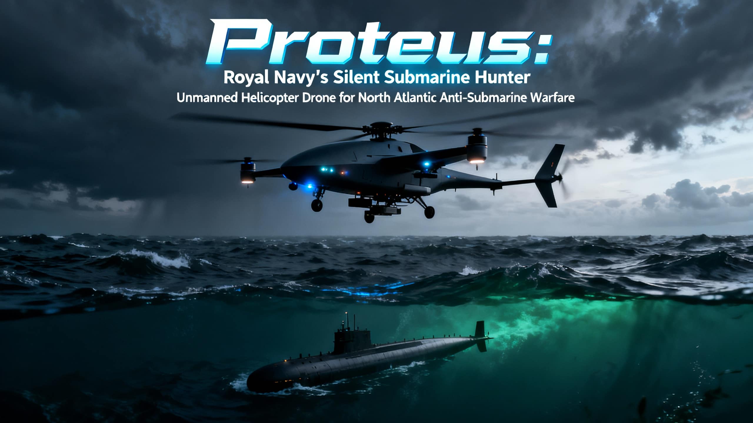 Drone et sous-marin sur l'océan Atlantique