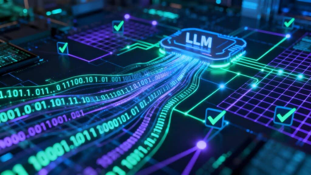 Représentation numérique du LLM avec flux de données.