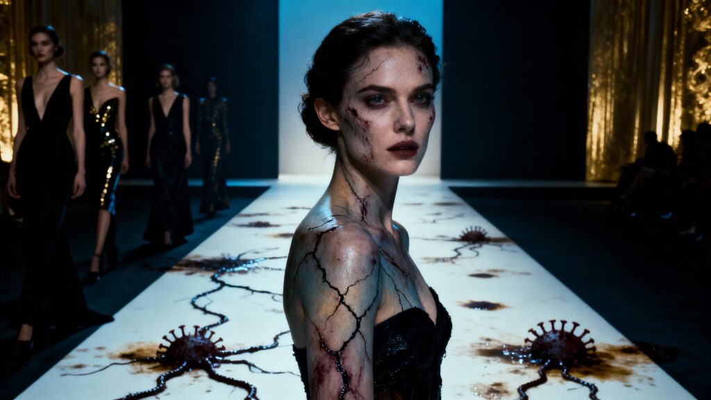 Modèle sur podium, effets fissures.