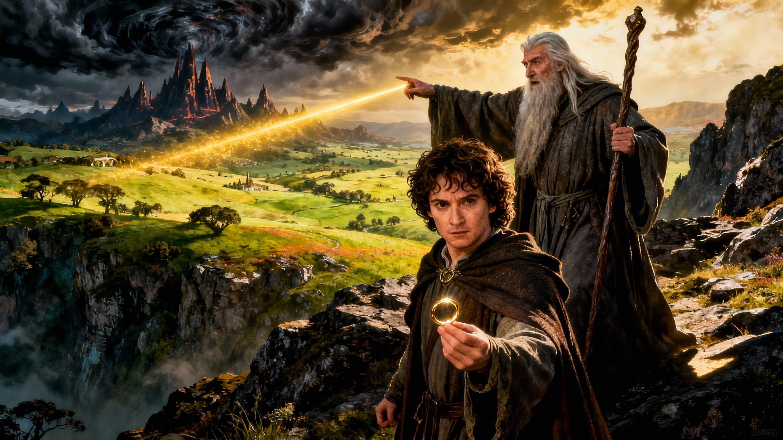 Deux personnages avec un anneau et un bâton magique.