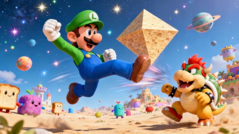 Personnage vert sautant, créature jaune en avant-plan.