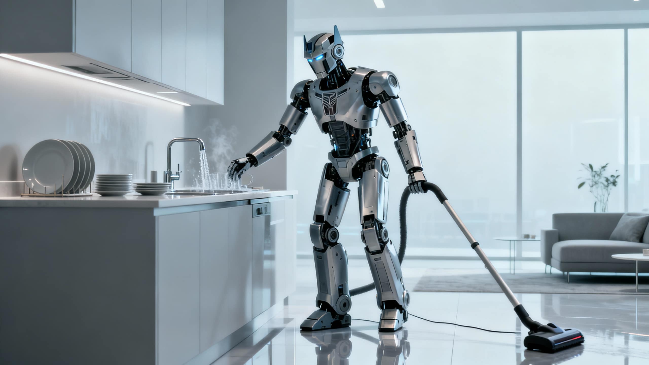 Robot nettoyant cuisine moderne avec aspirateur