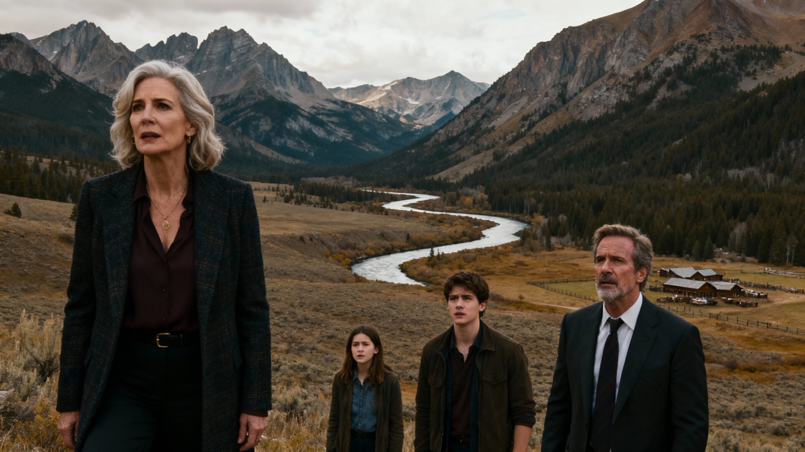 Quatre personnes dans une vallée montagneuse.