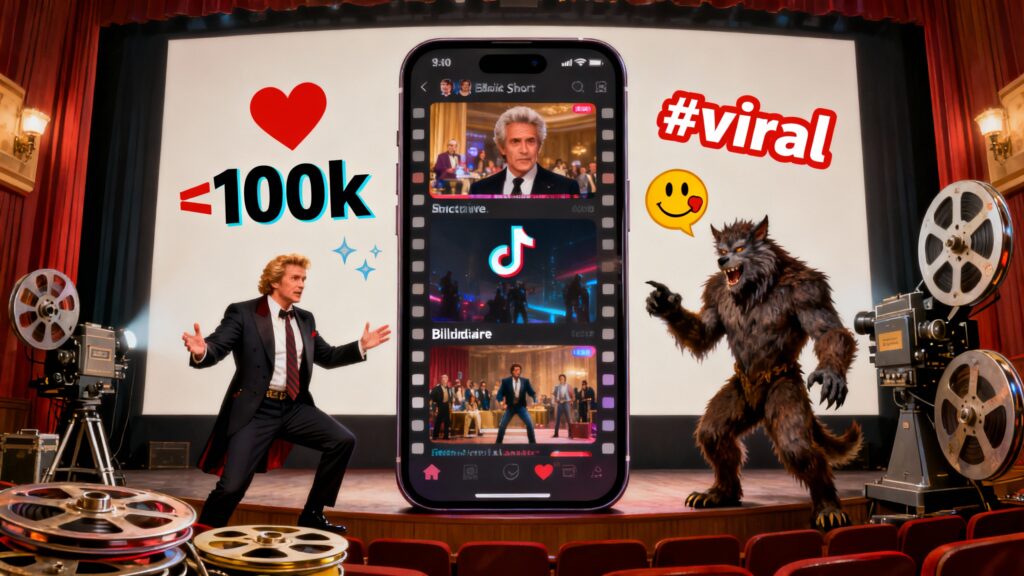 Film viral avec acteurs et loup-garou en scène.