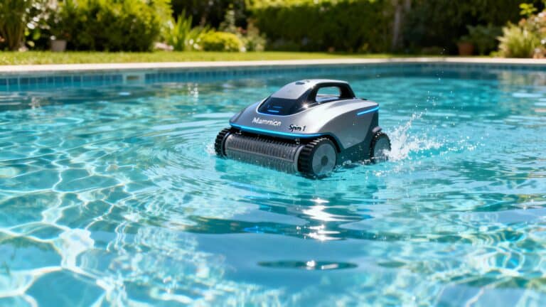 Robot nettoyeur de piscine en action
