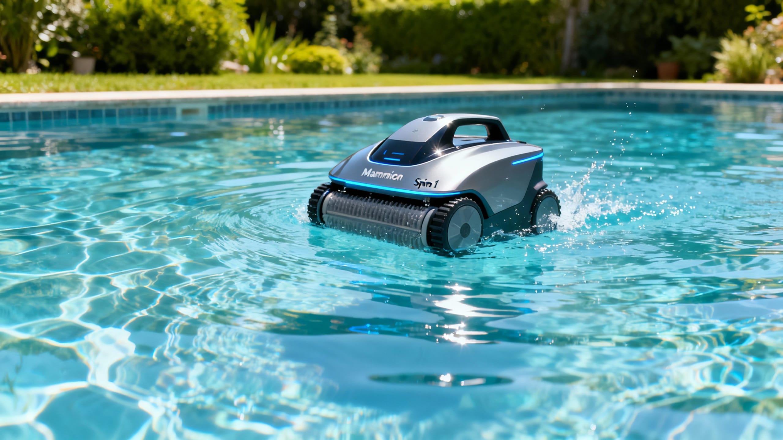 Robot nettoyeur de piscine en action