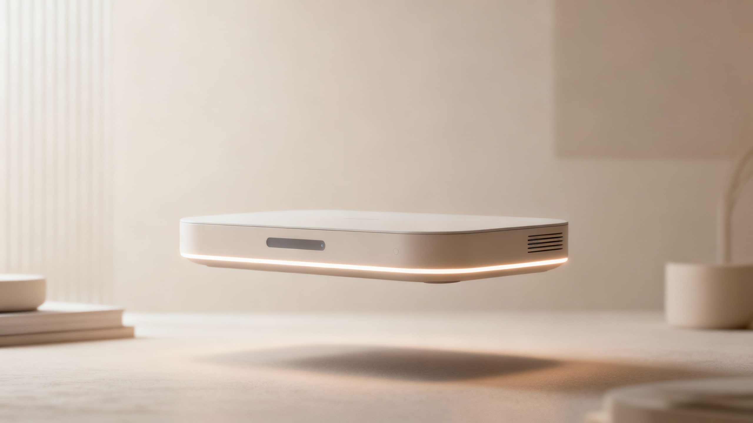 Appareil électronique flottant sur une surface beige