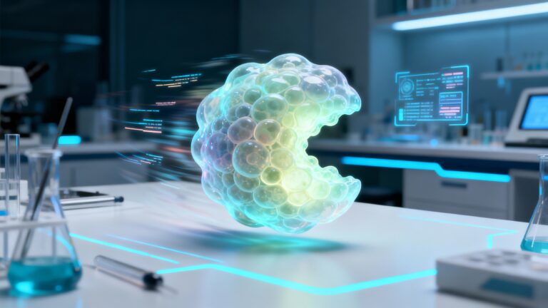 Laboratoire avec bulle lumineuse flottante