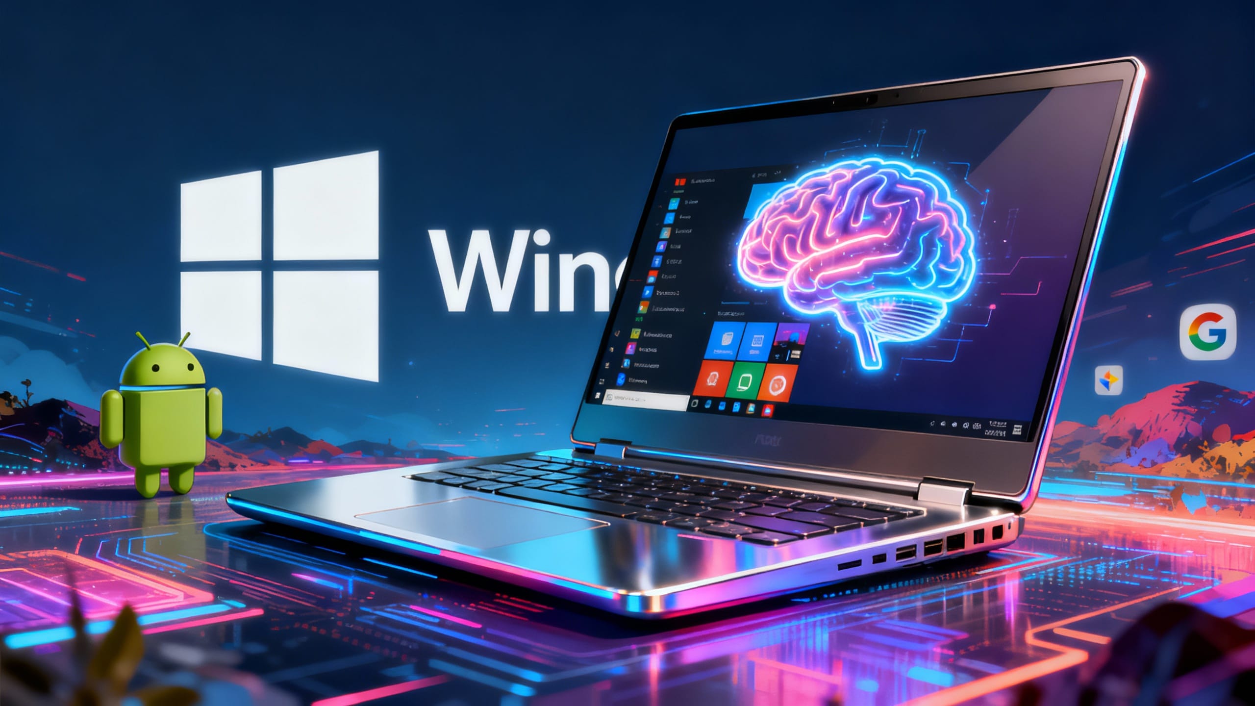 Ordinateur portable affichant le cerveau numérique.