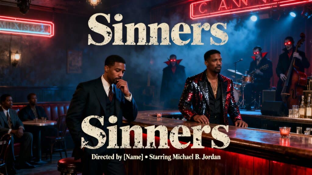 Film noir dans un bar avec musiciens masqués.