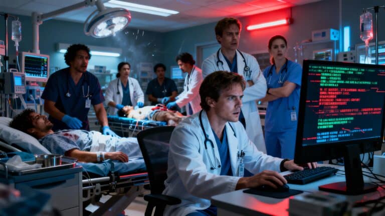 Médecins soignent patients dans une salle d'urgence.