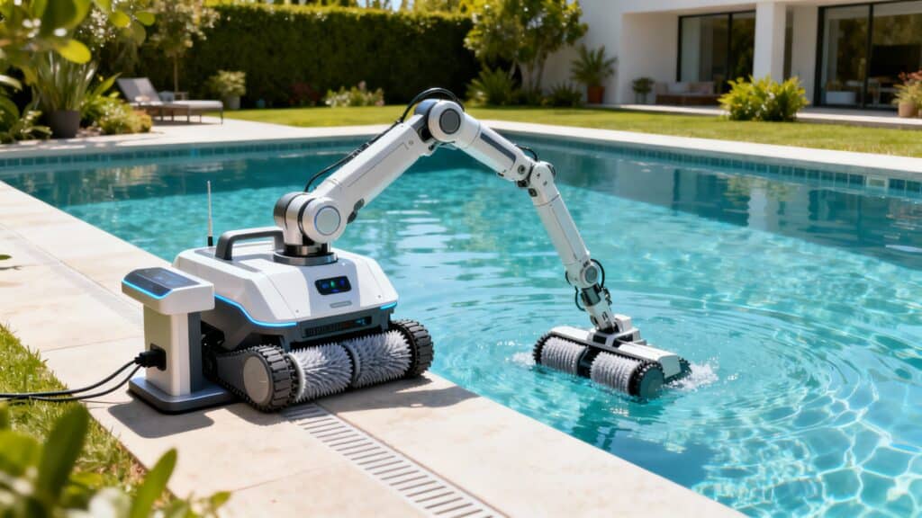 Robot nettoyant une piscine moderne