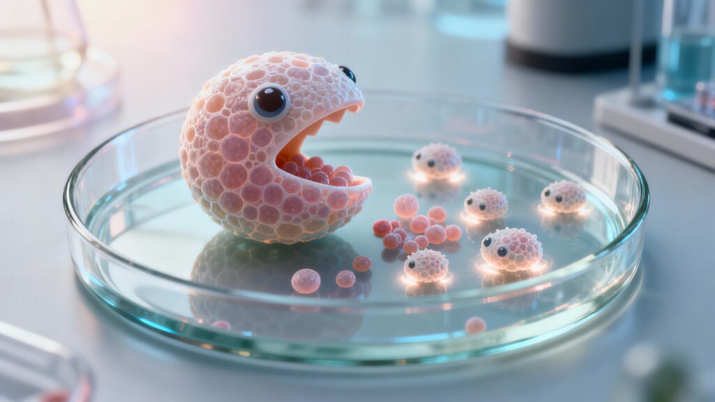 Cellules en forme de Pac-Man dans une boîte.