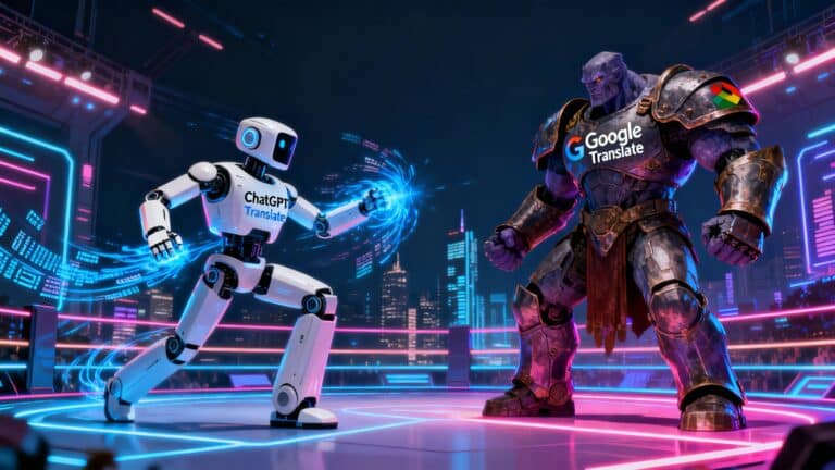 Robots humanoïdes en duel technologique futuriste.