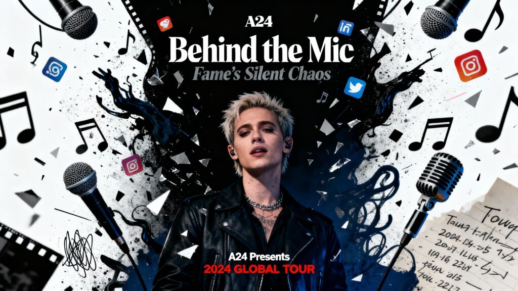 Affiche tournée mondiale A24 2024, chanteur et micros.