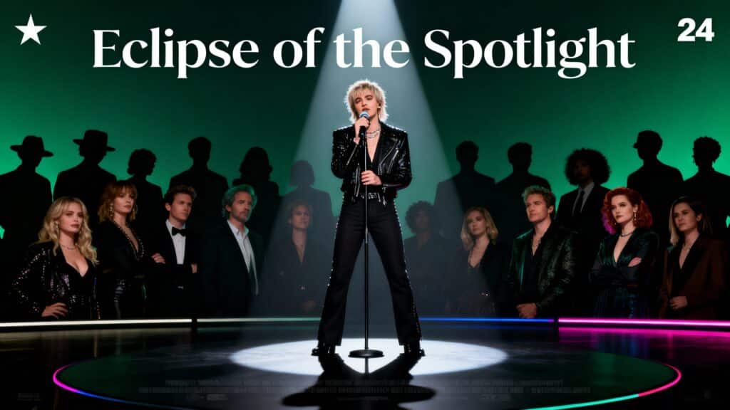 Concert avec chanteur et public sur scène.