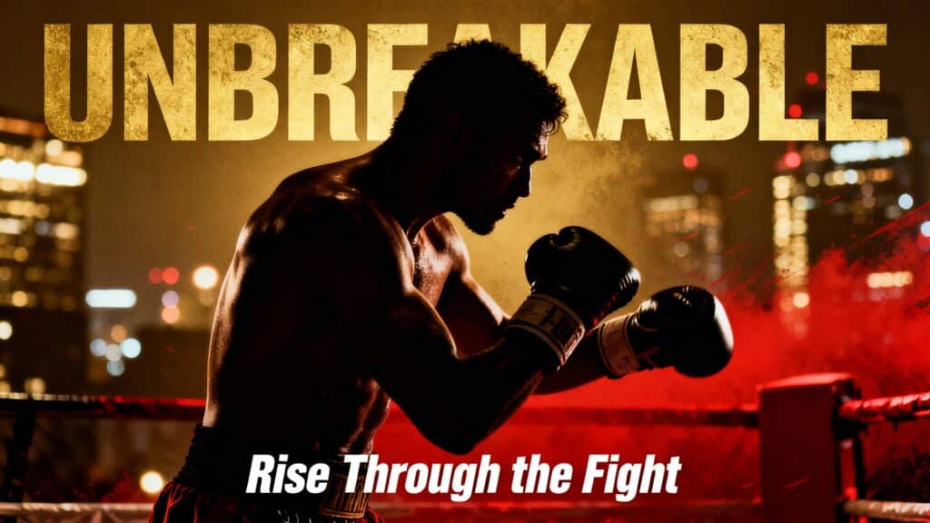 Boxeur combattant sur fond urbain nocturne