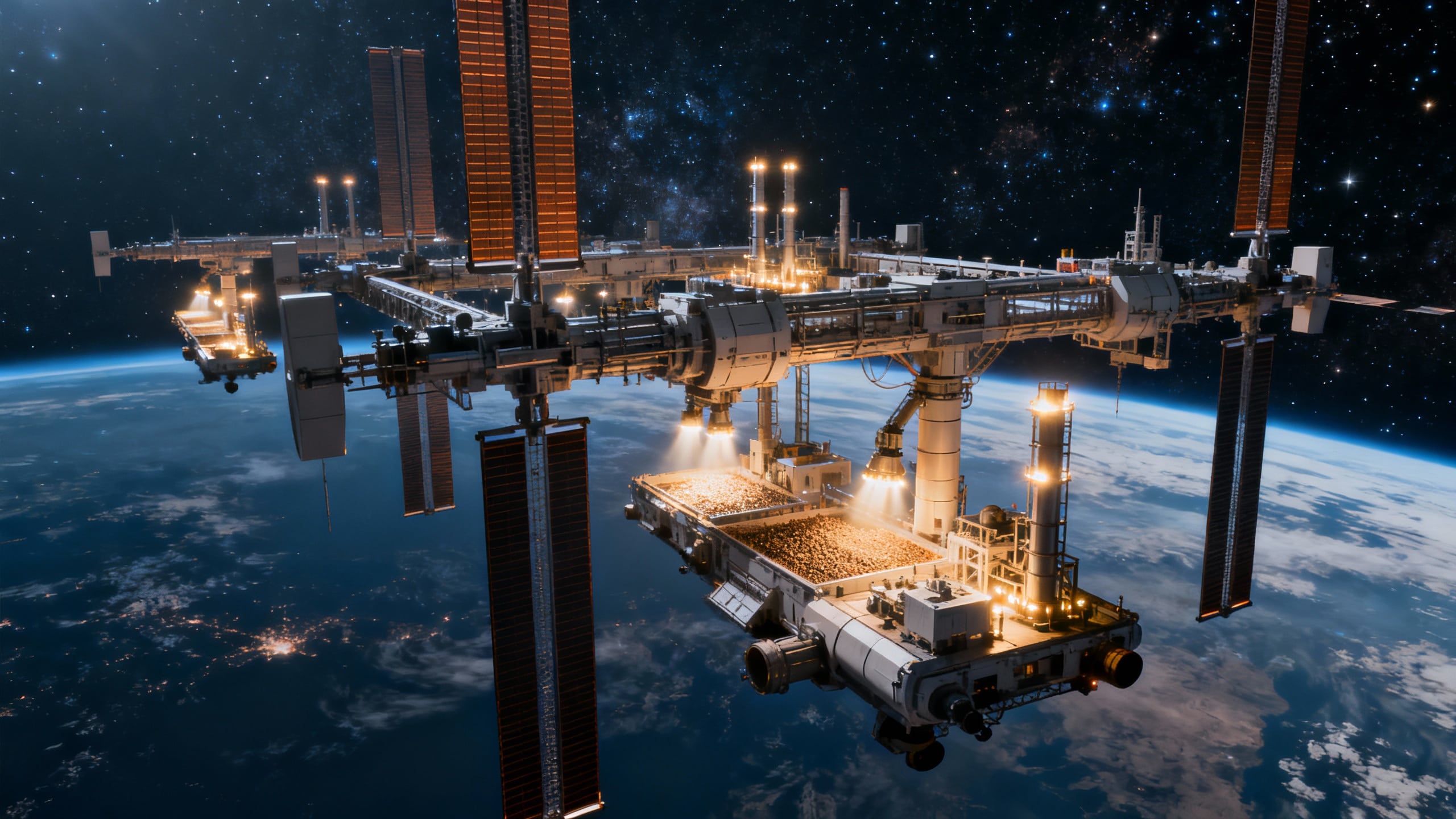 Station spatiale internationale en orbite autour de la Terre.