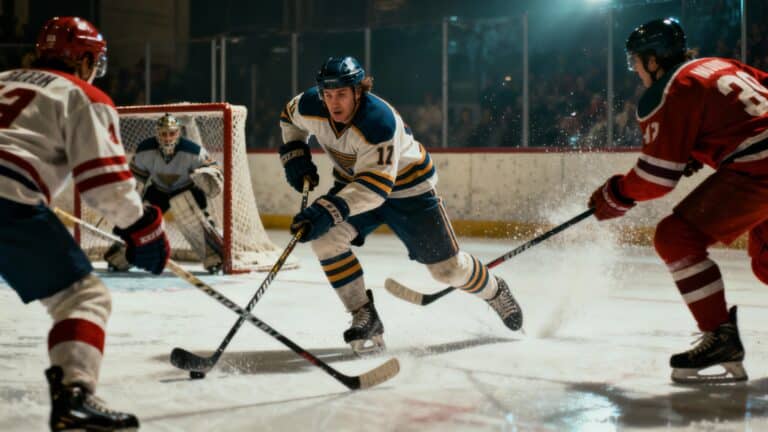 Match de hockey sur glace en action.