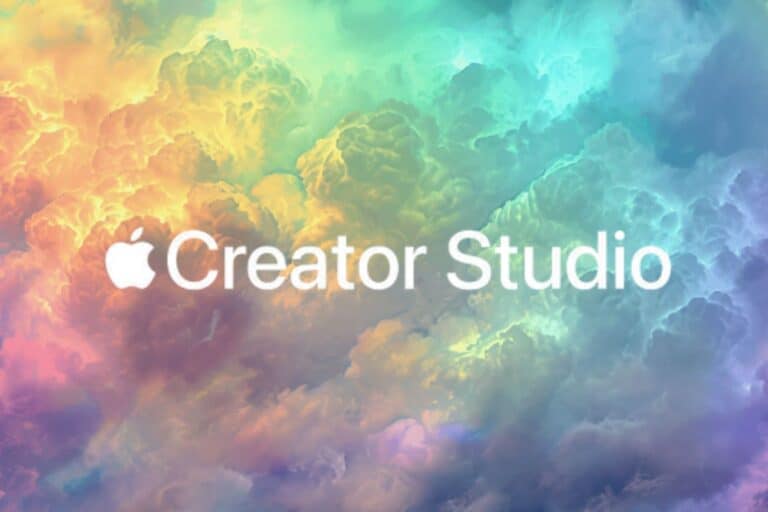 Logo Apple Creator Studio sur fond coloré.
