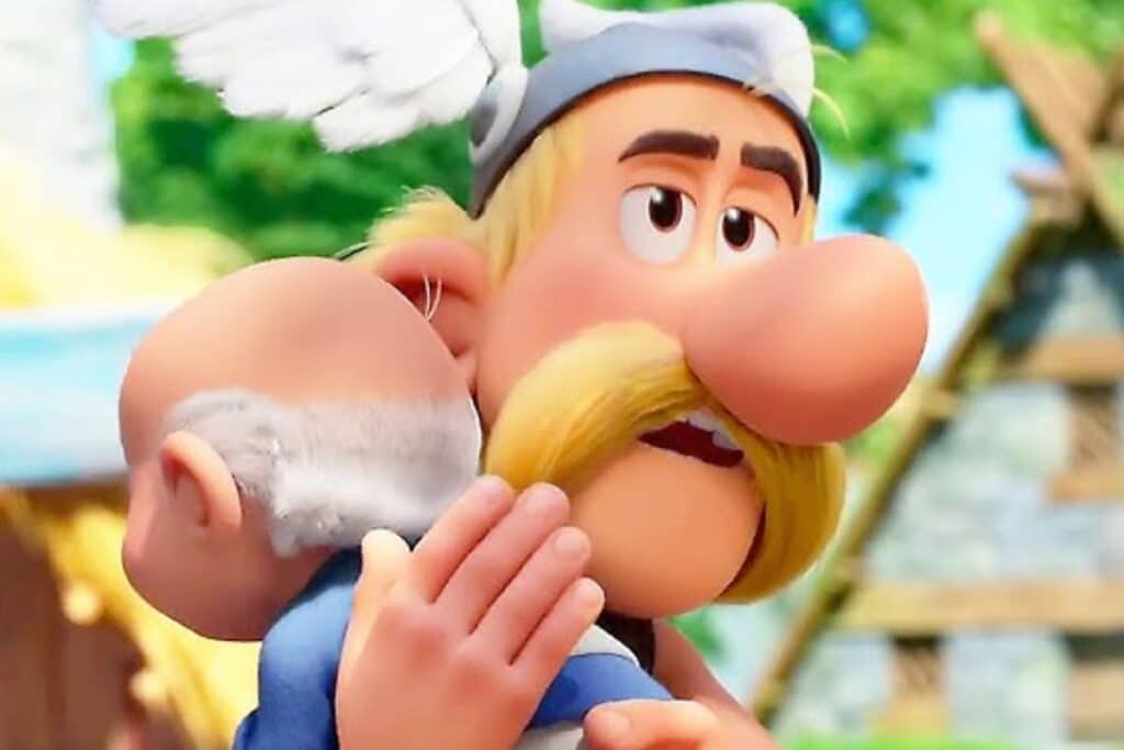 Personnages animés s'étreignent dans le village.