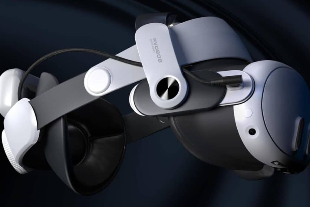 Casque de réalité virtuelle noir et blanc.