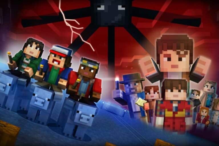 Personnages pixelisés chevauchant des créatures.