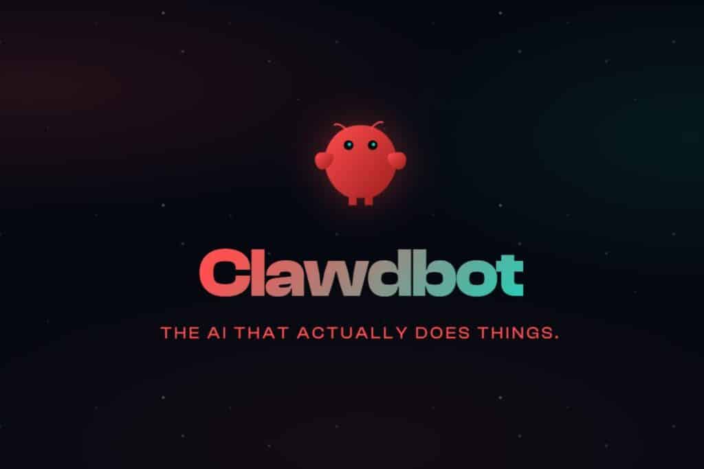 Logo Clawdbot avec petit personnage rouge.