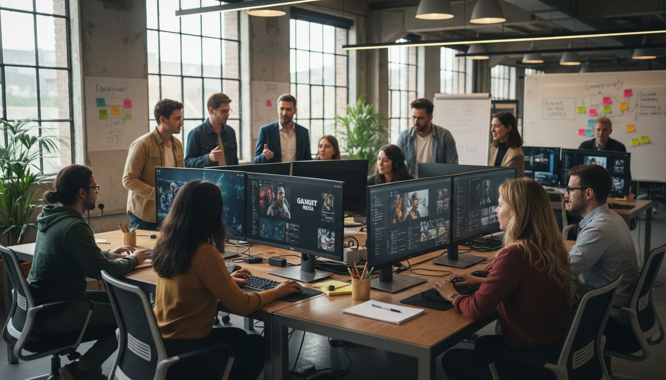 Réunion d'équipe créative au bureau moderne.