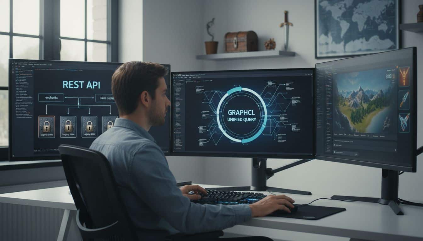 Homme travaillant sur trois écrans d'ordinateur.