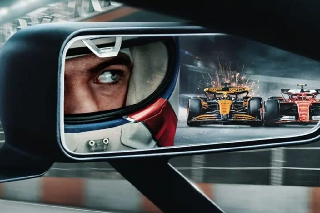 Réflexion de pilote avec voitures de course.