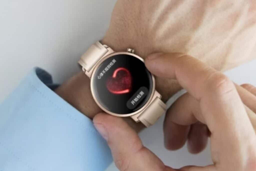 Montre connectée avec écran de rythme cardiaque actif.