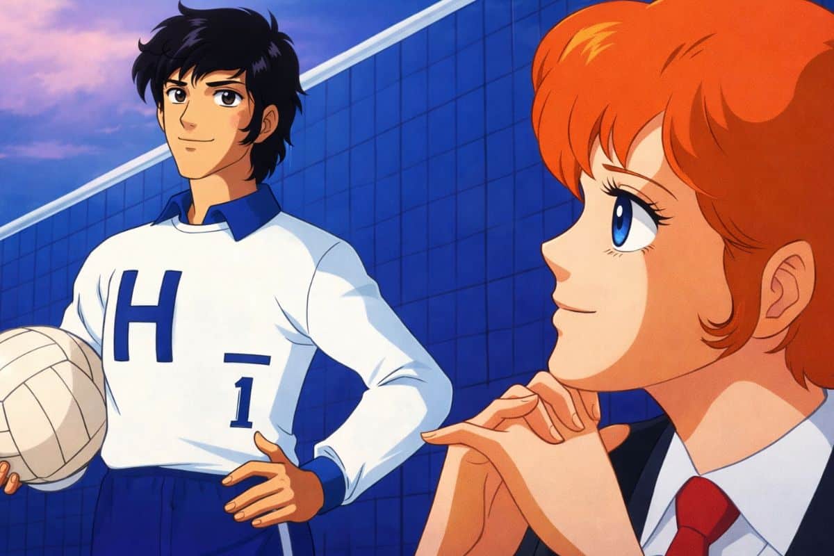 Personnages anime avec ballon de volley.