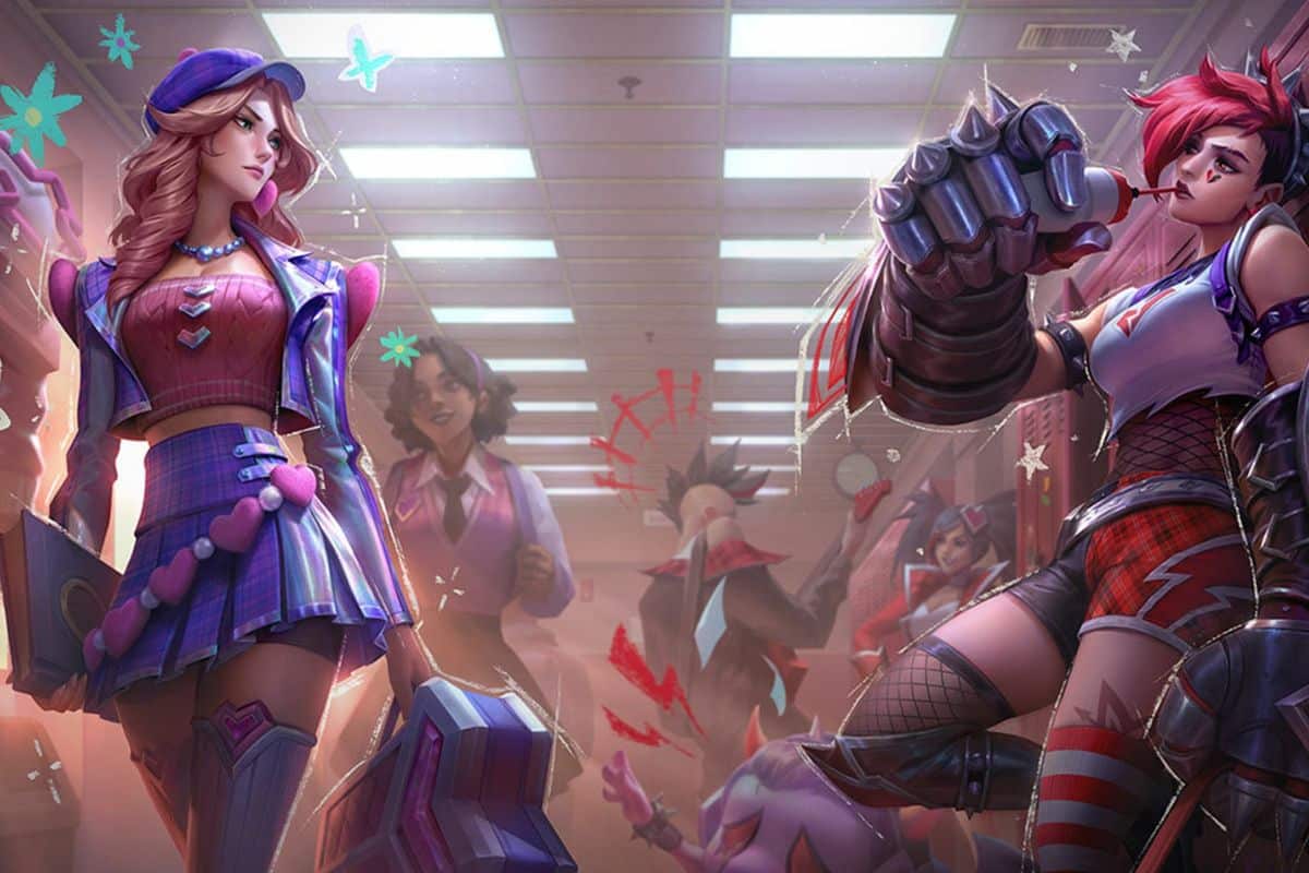 Personnages animés dans un couloir d'école.