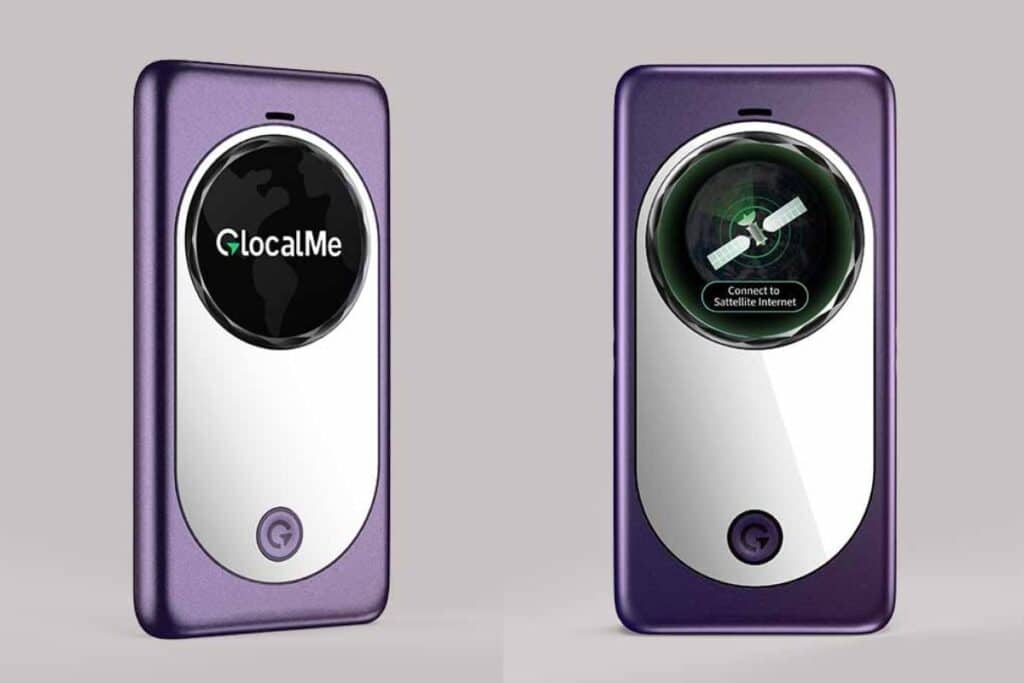 Appareil violet connectant à Internet satellite.