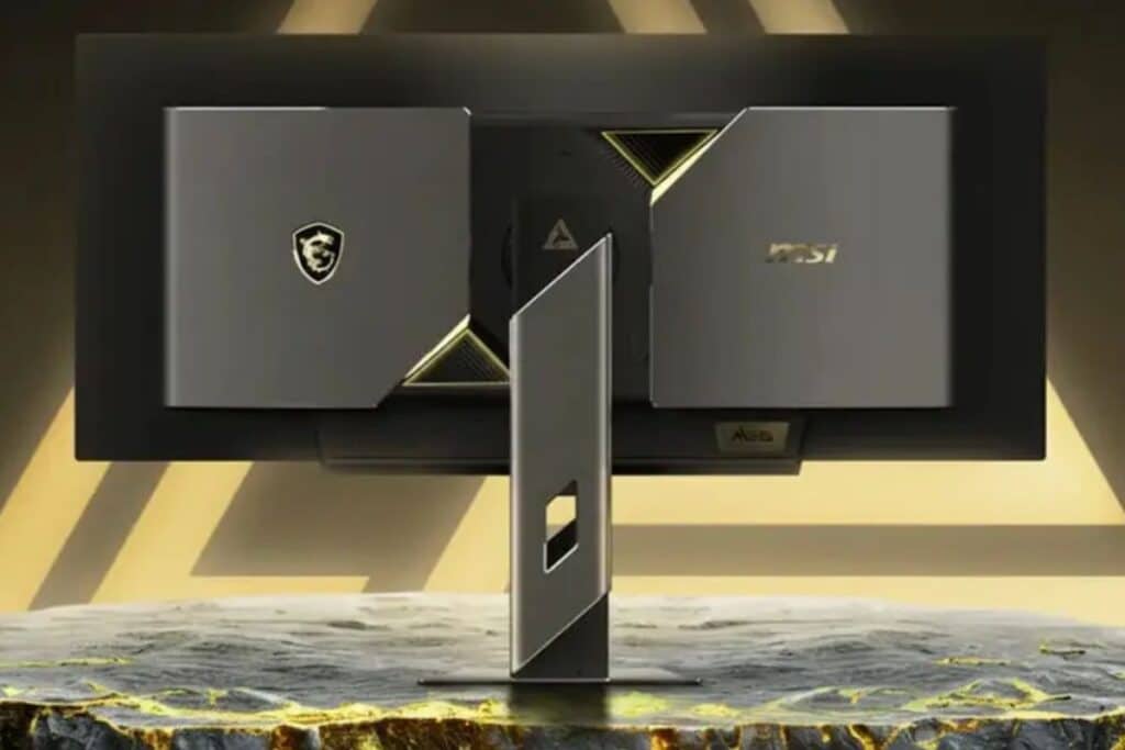 Écran MSI moderne sur fond doré.