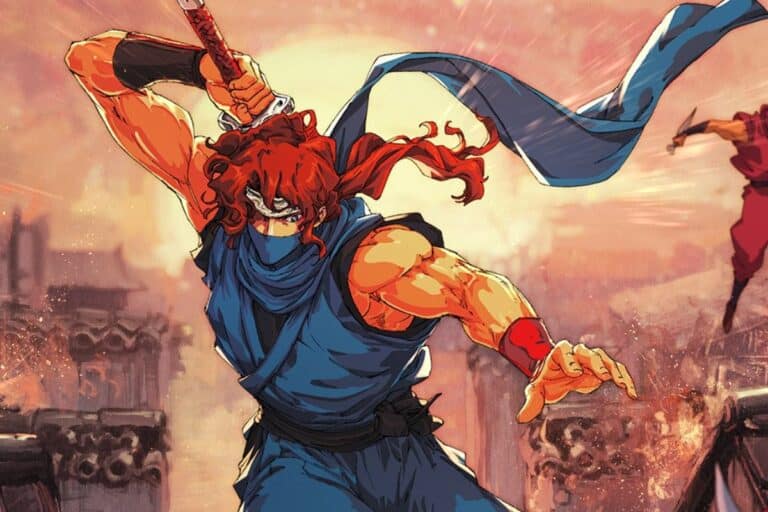 Guerrier en bleu brandissant une épée.