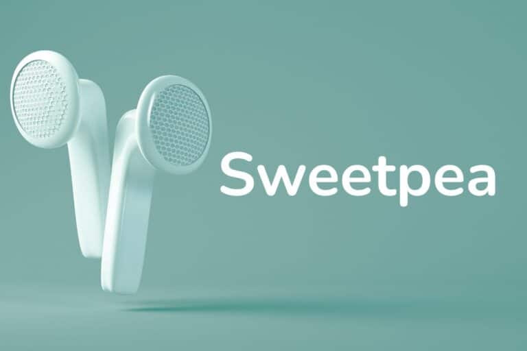 Écouteurs blancs Sweetpea sur fond vert