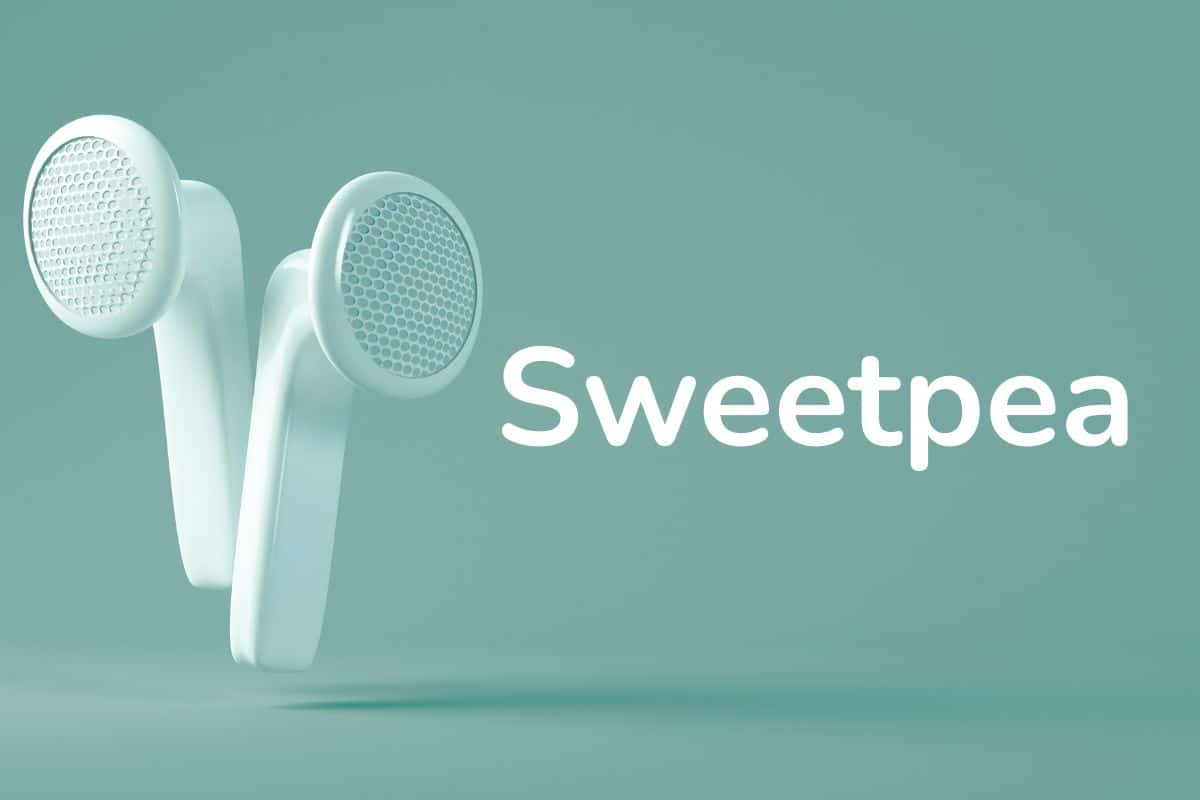 Écouteurs blancs Sweetpea sur fond vert