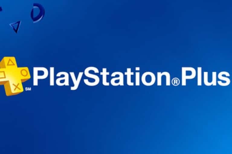 Logo PlayStation Plus sur fond bleu.