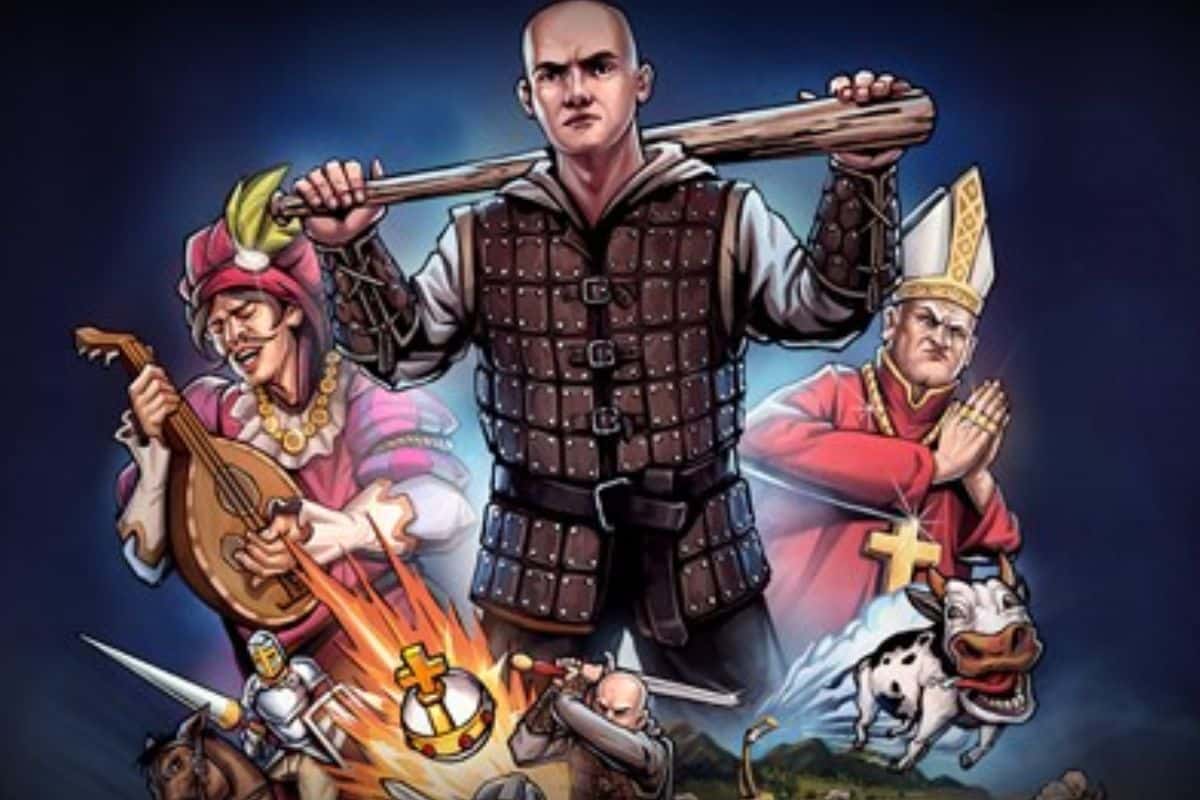 Illustration médiévale avec personnages et animaux fantastiques.