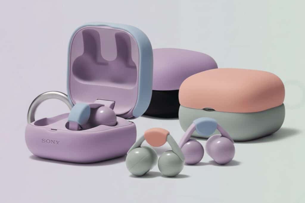 Écouteurs sans fil colorés avec étui.