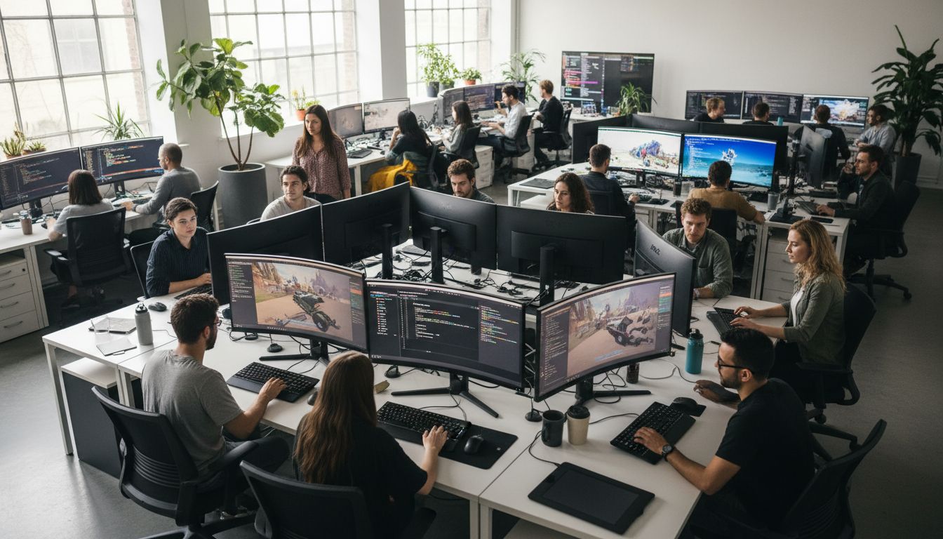 Développeurs travaillant dans un bureau moderne.