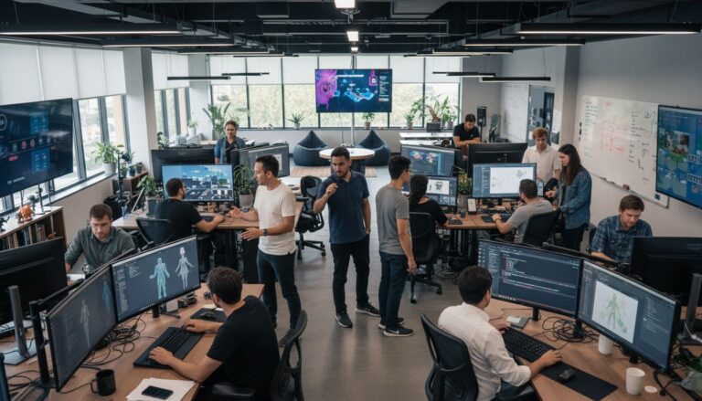 Bureau collaboratif avec développeurs informatiques en réunion