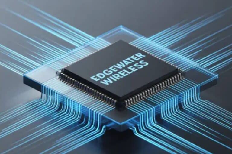 Puce Edgewater Wireless avec circuits lumineux.